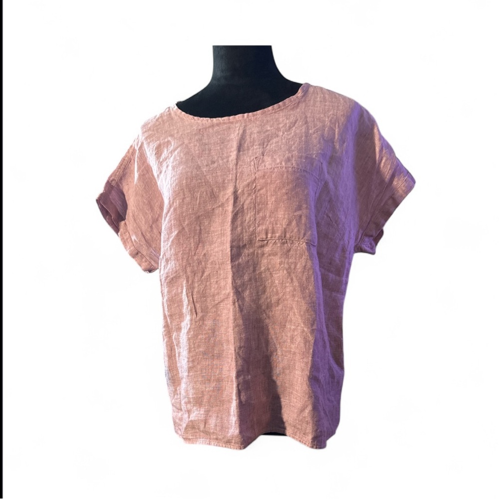 L.L. Bean Short Sleeved Purple Lilac Linen Top - Size M